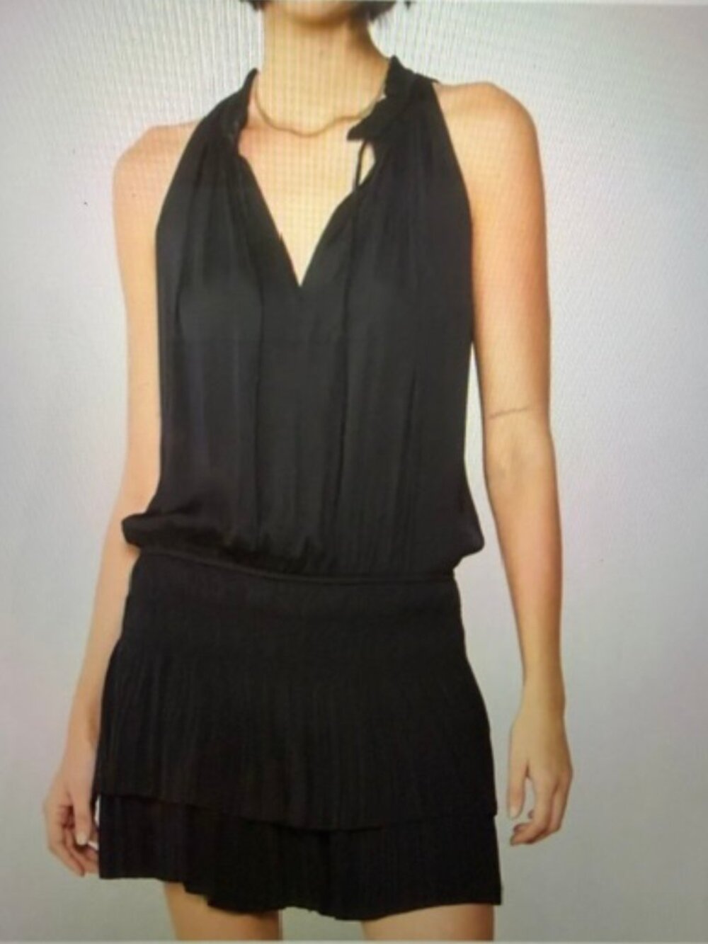 Current Air NWOT Black Cara Pleated mini dress Size L